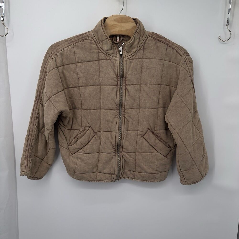 Rare Free People Quilted Dolman Knit Jacket Toasted Coconut Mushroom M oversize - Picture 4 of 13